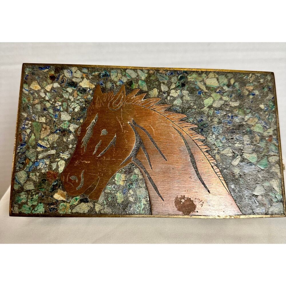 Vintage Mexican Mixed Metals Malachite Lapis Inlay Box